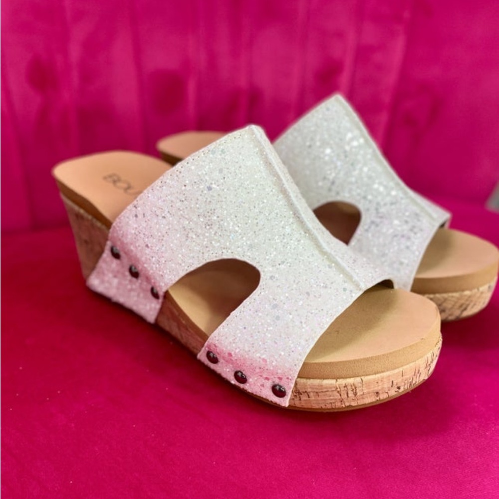 Corkys Oasis Wedge - White Glitter